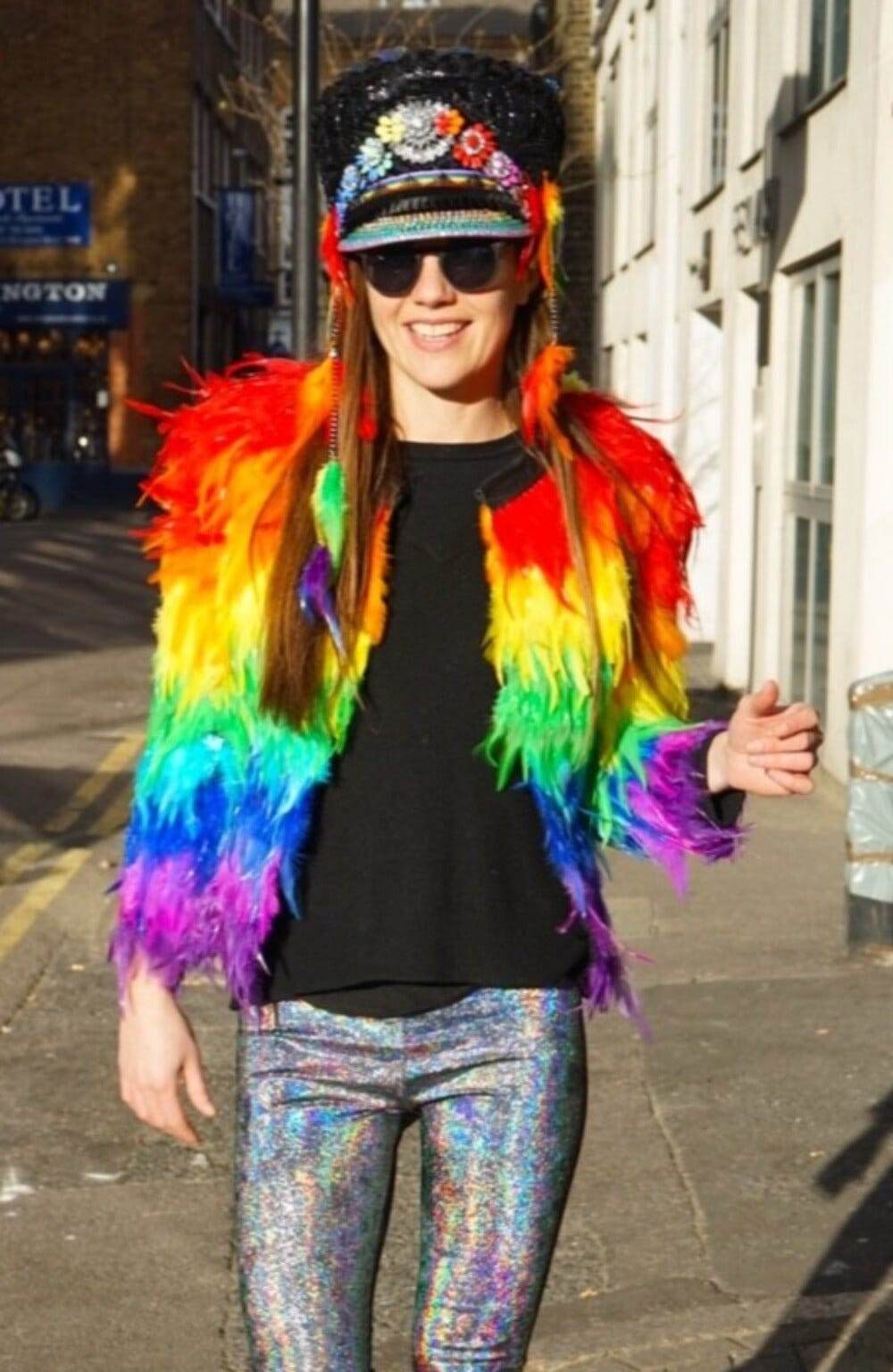 Love Khaos Rainbow Feather Coat