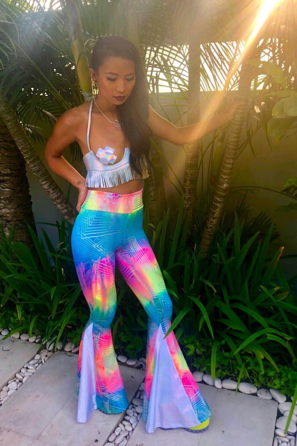 Psychedelic Candy Colored Bell Bottom Rave Pants by Love Khaos