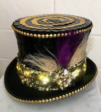Custom black and gold Top hat style Festival Hat for burning man by Love Khaos Festival Clothing