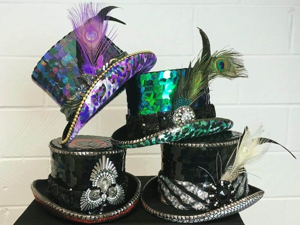 Custom made Burning Man hat Short Top Hat Burning Man Colorful Victorian Leather Hat  main image 3
