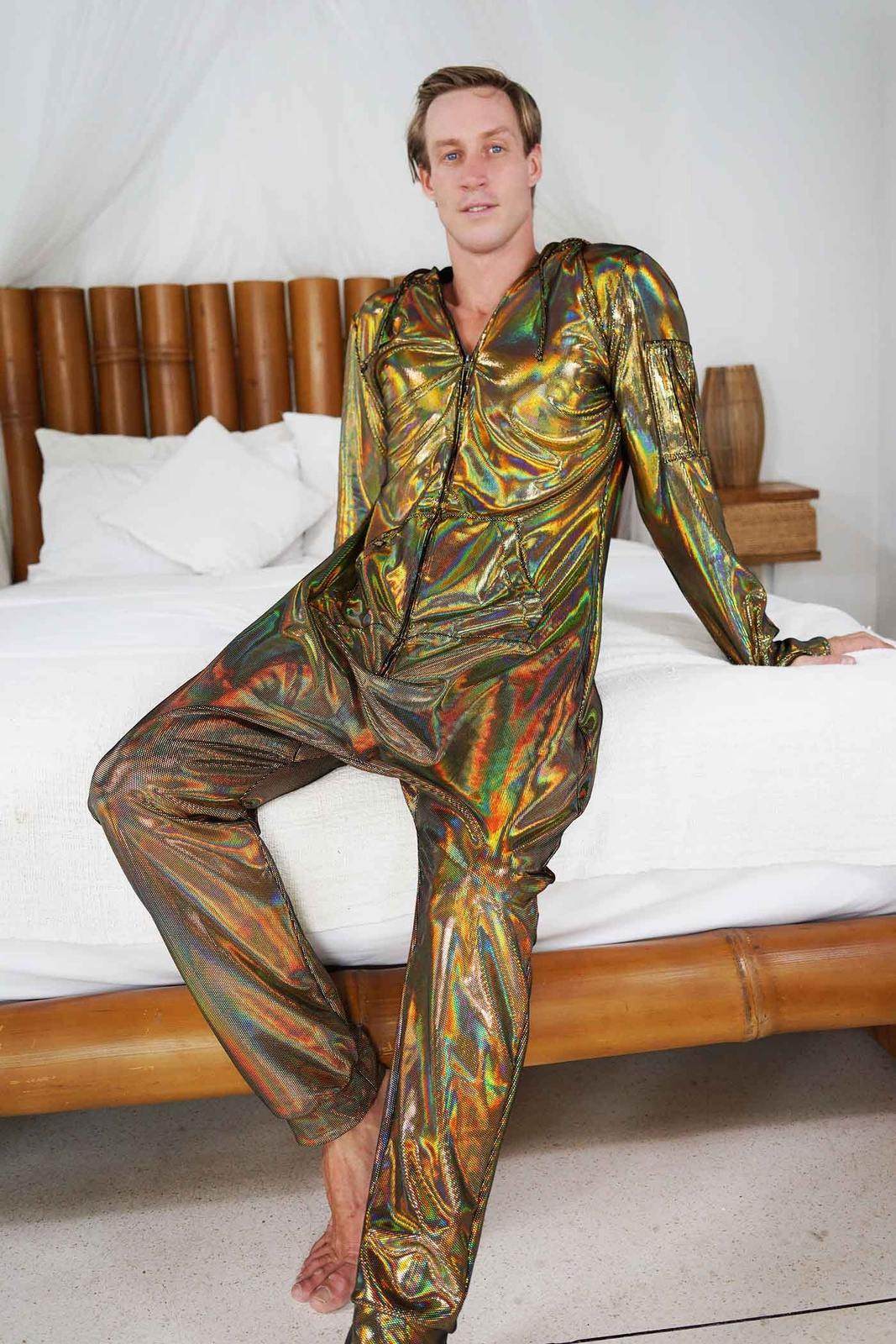 Mens Gold Jumpsuit in Holographic Velvet Shop Love Khaos