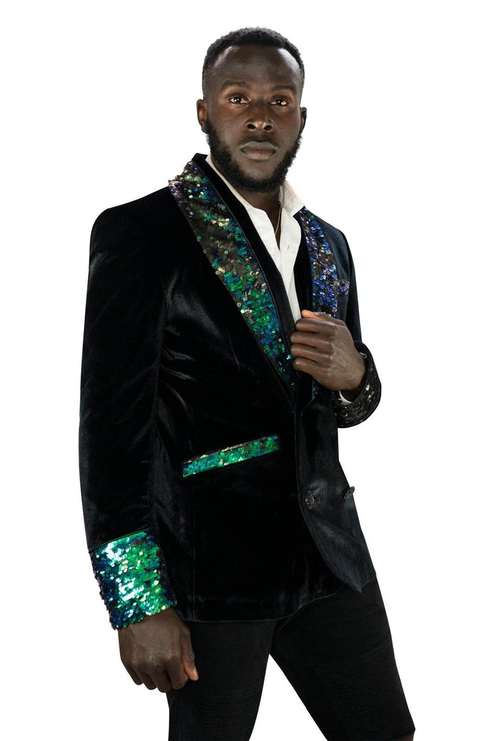 Mens Velvet Smoking Jacket in Green Sequin Love Khaos