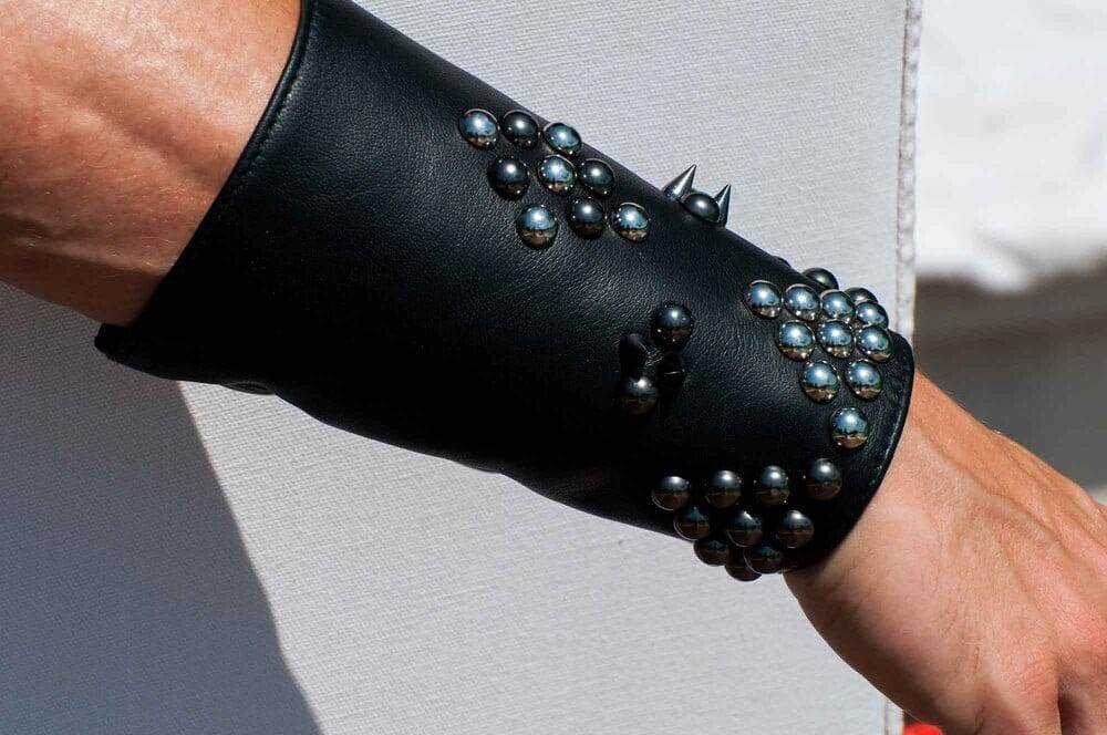Love Khaos Mens studded leather cuffs with hidden pocket