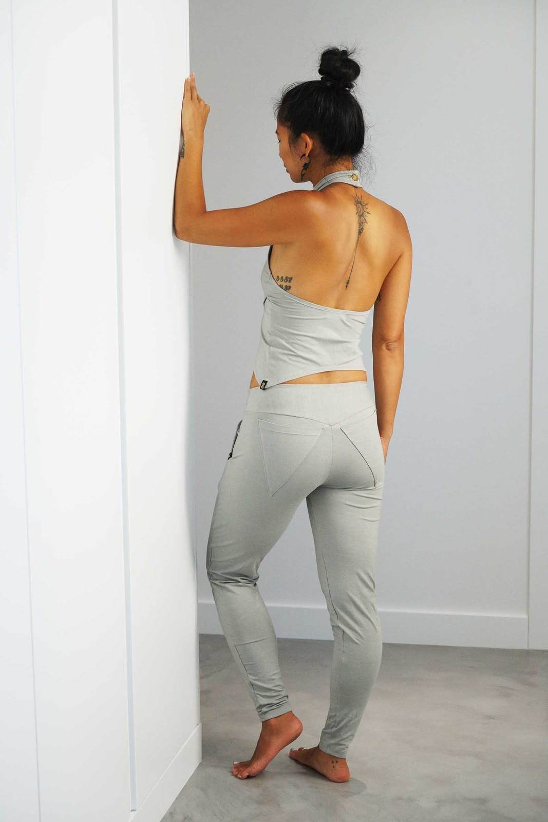 Soft Light Grey Skinny Leg Lounge Trousers by Ekoluxe sustainable fashion brand