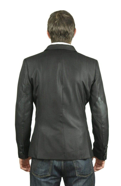 corp goth mens black blazer with leather elbow patches by Love Khaos