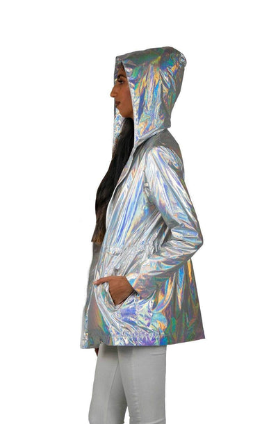 Womens holographic raincoat from Love Khaos