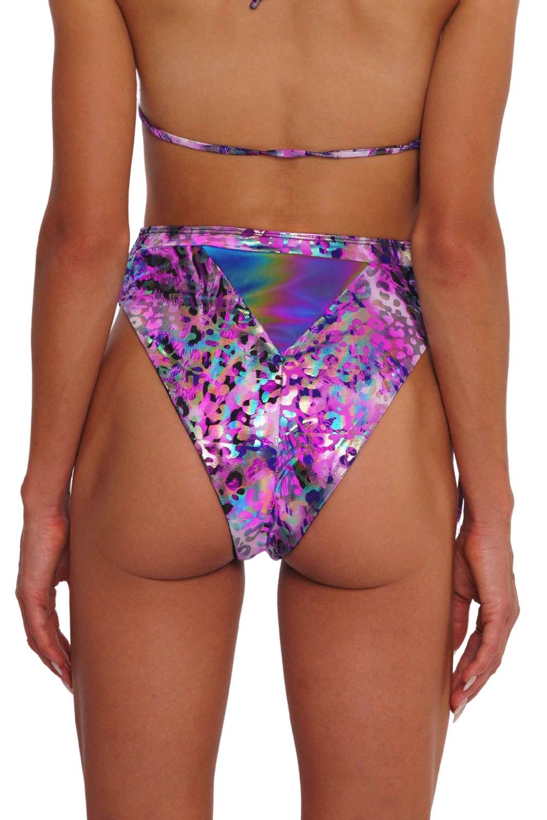 Bliss High Cut Purple Rave bottoms with reflective panel from Love Khaos