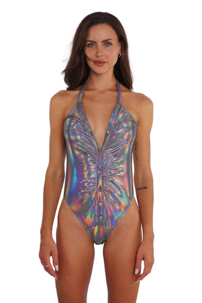 Casanova ruched holographic bodysuit from Love Khaos