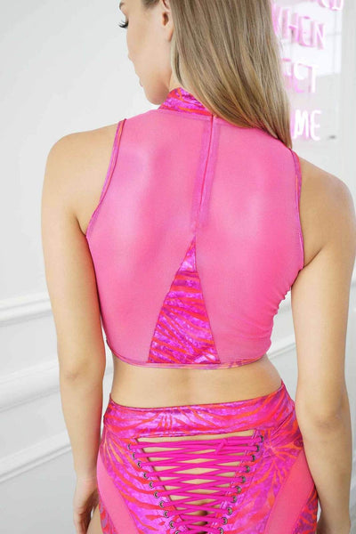 Ooh La La Hot Pink Mesh Rave Top from Love Khaos Festival Clothing Brand