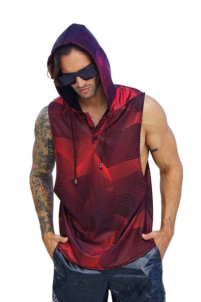 Diablo Hoodie Tank Red Mens Festival Top from Love Khaos Rave Clothing website
