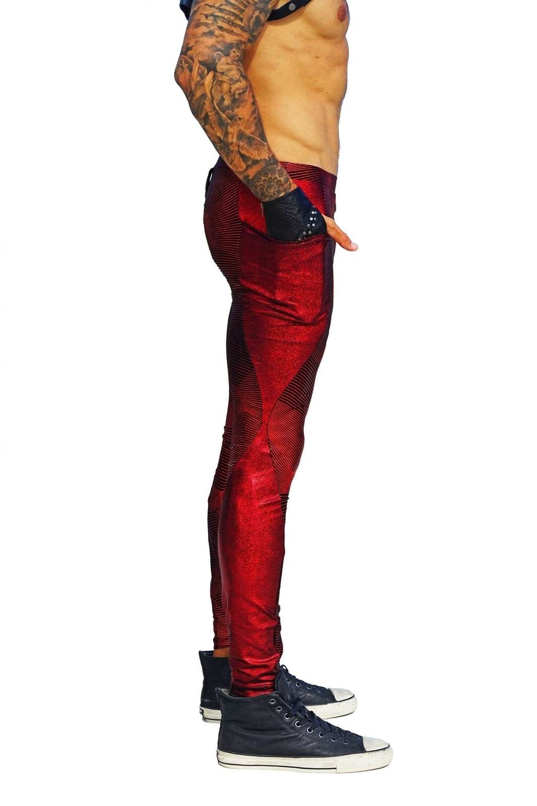 Diablo Red Meggings Mens Rave Pants from Love Khaos Festival Clothing brand