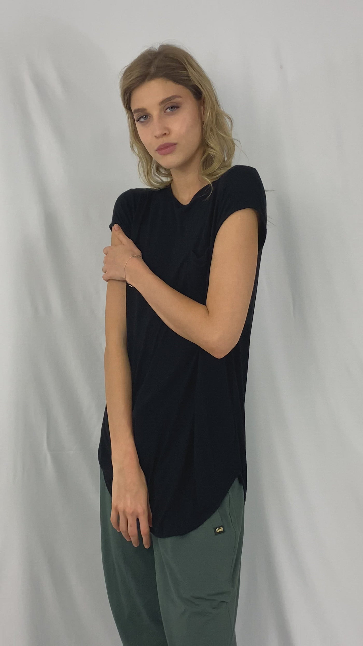 Womens Black Modal Sustainable t shirt for sleep or streetwear by Ekoluxe Ethical Fashion Brand
