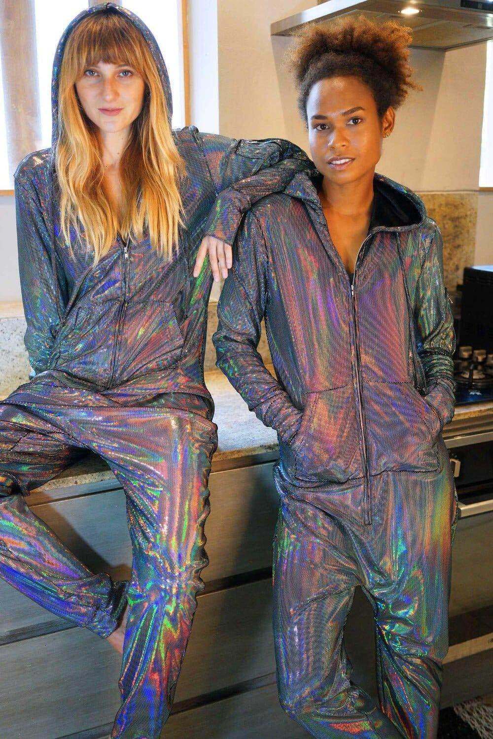 This Holograhpic Velvet Jumpsuit by Love Khaos is perfect Unisex Matching onesies for adults