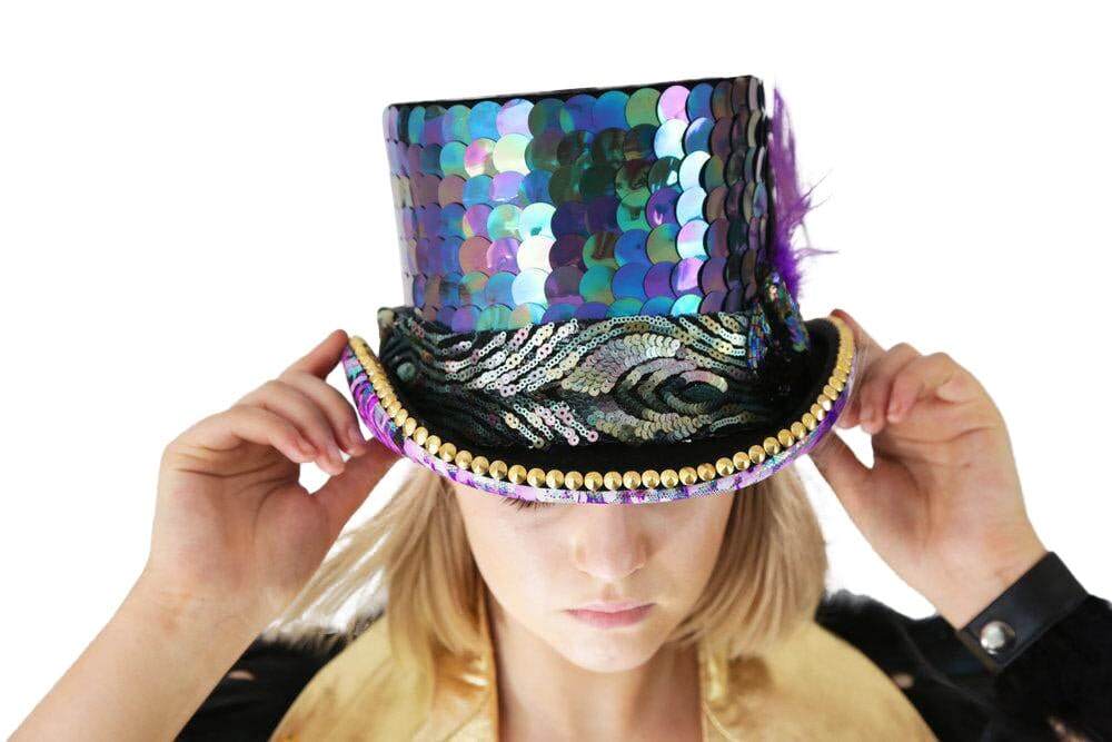 Purple top hat, the perfect festival hat for burning man by Love Khaos
