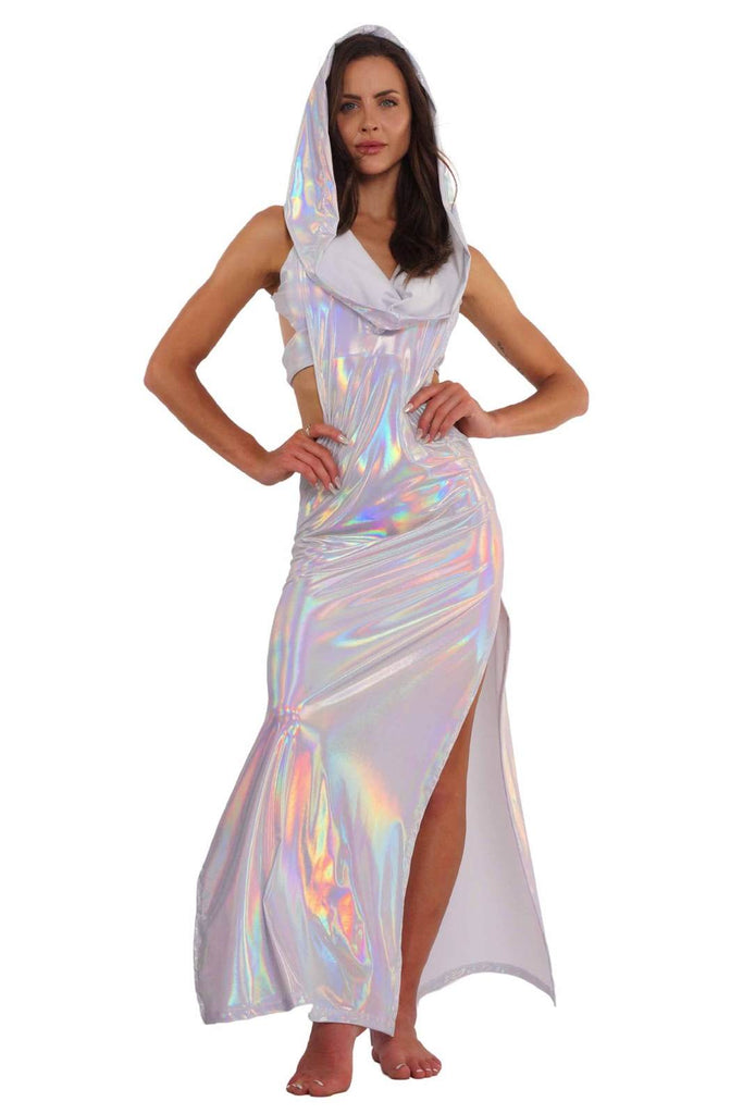 Atlantis Holographic White Festival Maxi Dress