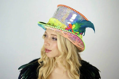 Custom Neon Top hat style Festival Hat for Rave Wear by Love Khaos Festival Clothing