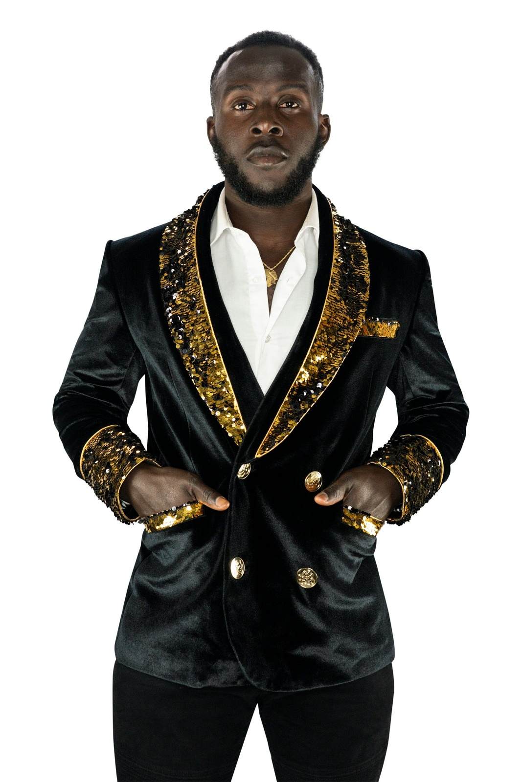 Love Khaos Mens Velvet Smoking Jacket in Gold Sequin , Medium Size Love Khaos Mens Velvet Smoking Jacket in Gold Sequin , Medium Size