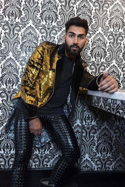 Mens gold Sequin jacket by Love Khaos