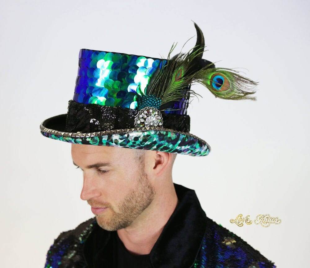 Custom Green Top hat style Festival Hat for burning man by Love Khaos Festival Clothing