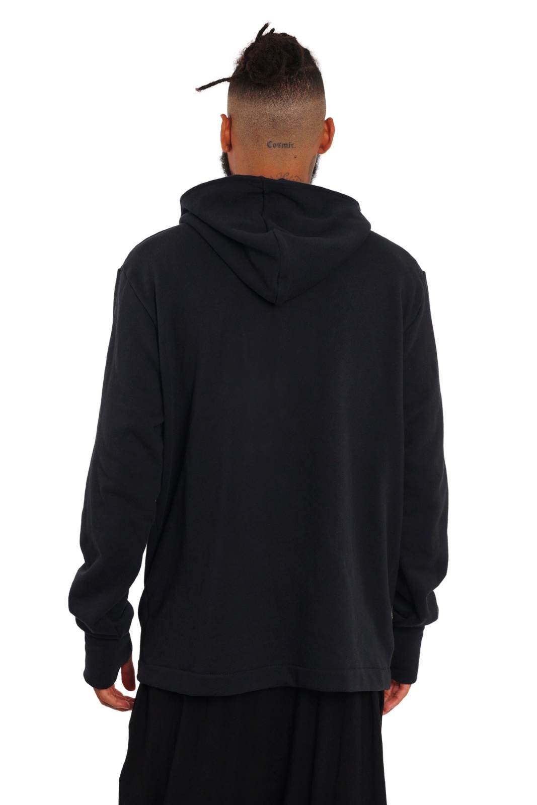 Mens High Neck Hoodie in black organic cotton from Ekoluxe.