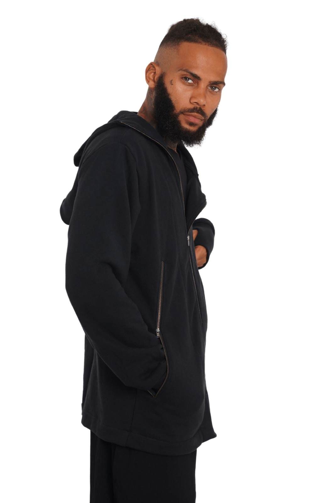 Mens High Neck Hoodie in black organic cotton from Ekoluxe.