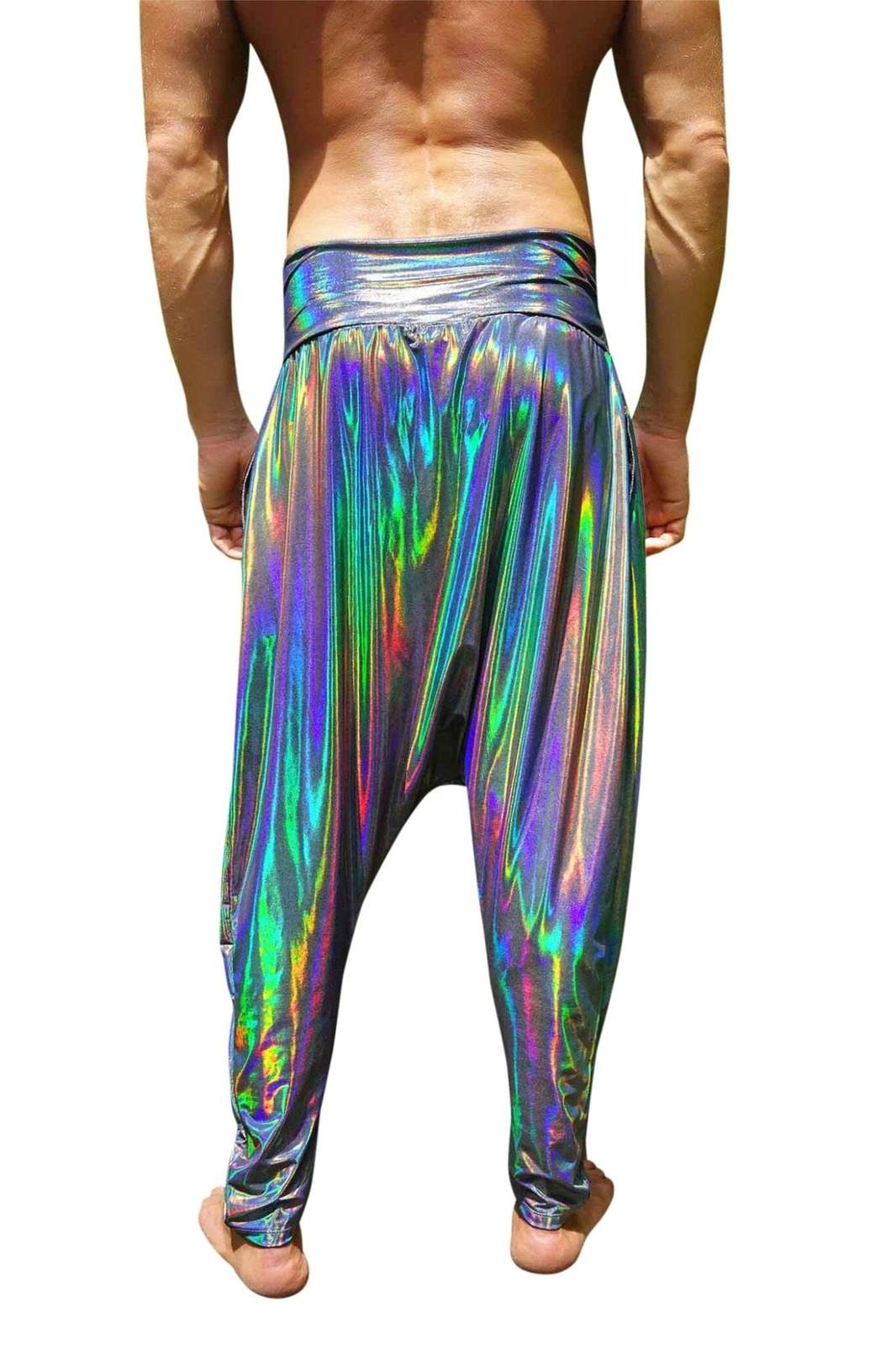 Holographic Drop Crotch Harem Pants from Love Khaos Rave Clothing Website