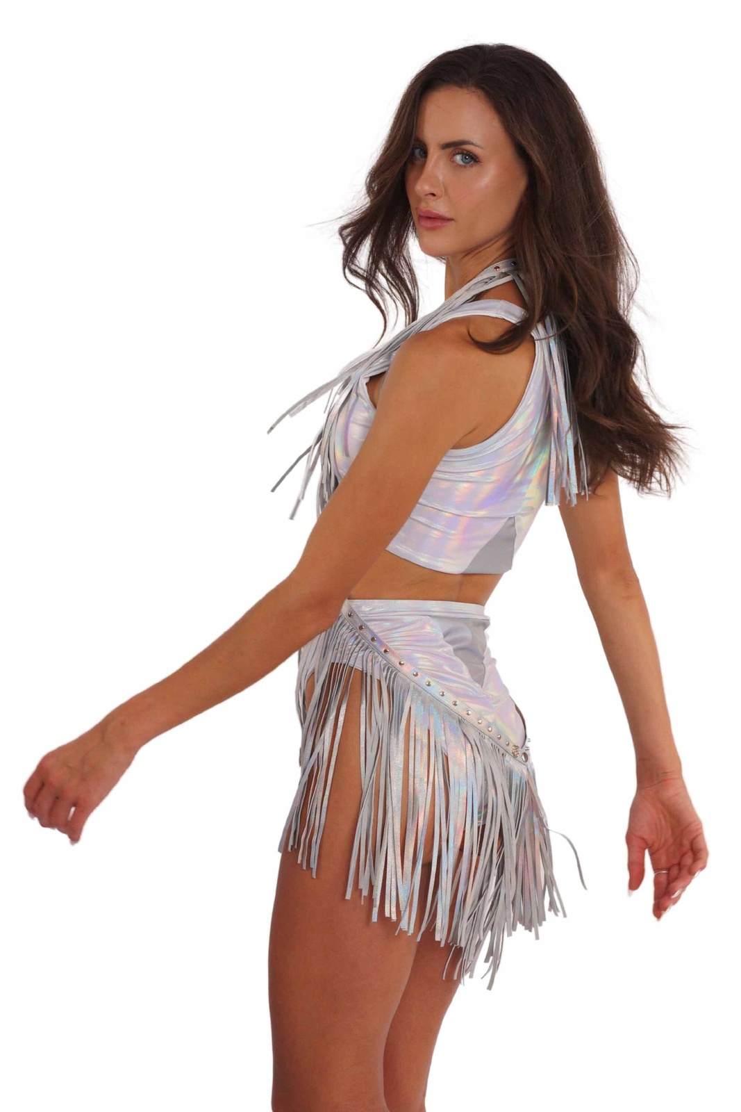 slim fit dress slacks Boho Bridal Fringe Mini Goddess Dress Bachelorette Party Dress Set Western  Bride Gypsy Bohemian Festival Fringe Dress Crocheted Boho Exotic main image 0