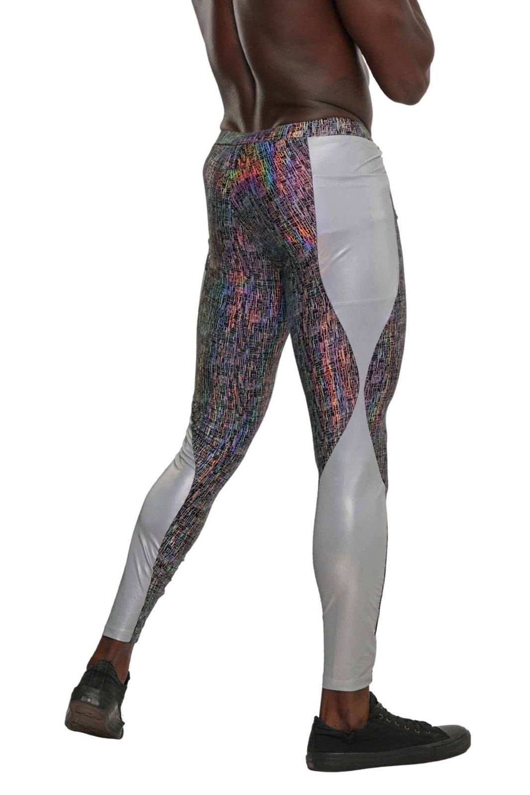 Mens Holographic Silver meggings from Love Khaos