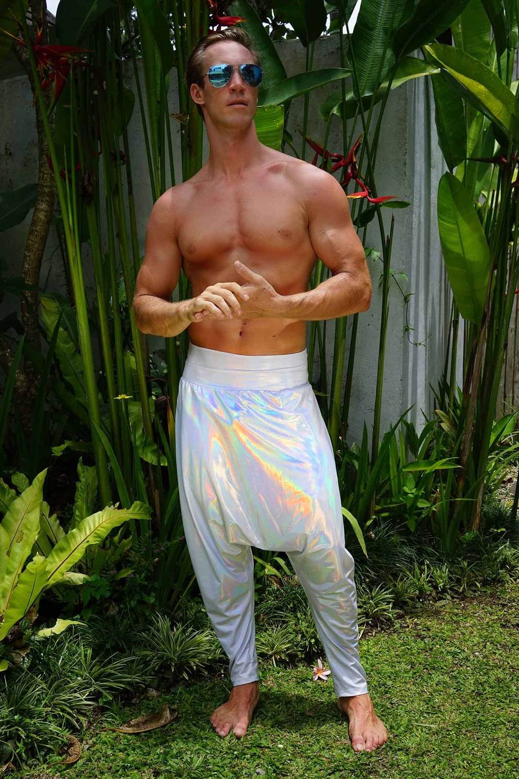 Rave Pants Mens Shiny White | Love Khaos Festival Wear