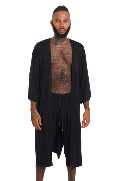 Soft Black Mens kimono robe from Ekoluxe