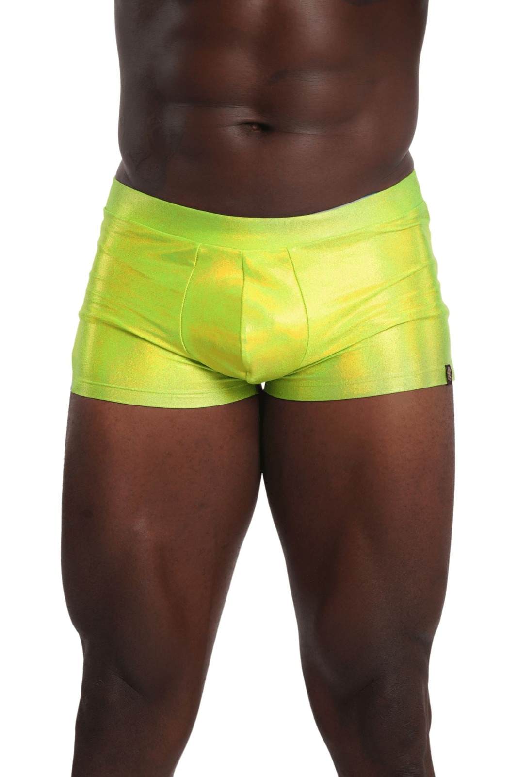 Neon Green Limelight Mens Booty Shorts with pouch from Love Khaos