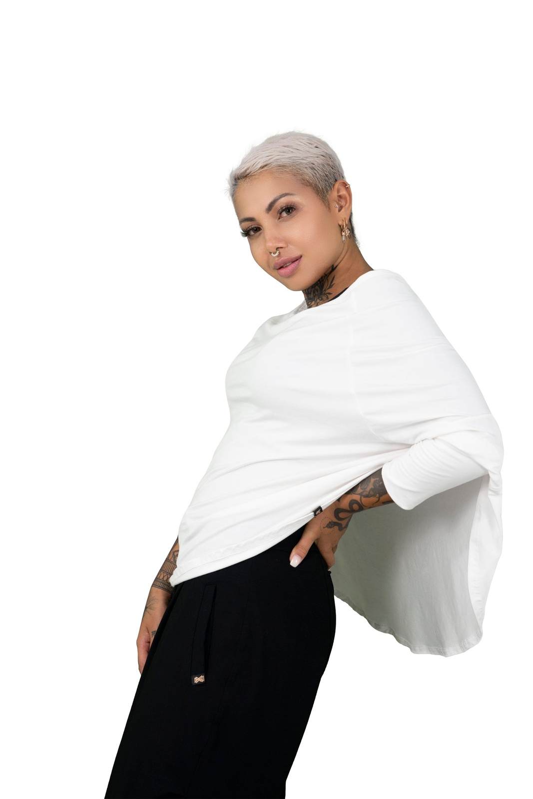 White Off the shoulder lounge wear poncho top by Ekoluxe Sustainable Fashion Brand