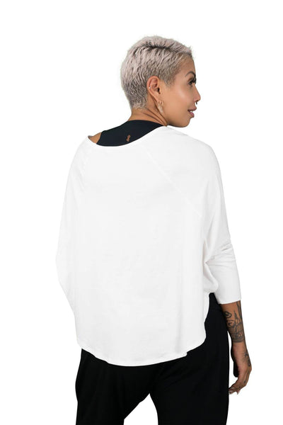 White off the shoulder lounge wear poncho top by Ekoluxe Sustainable Fashion Brand