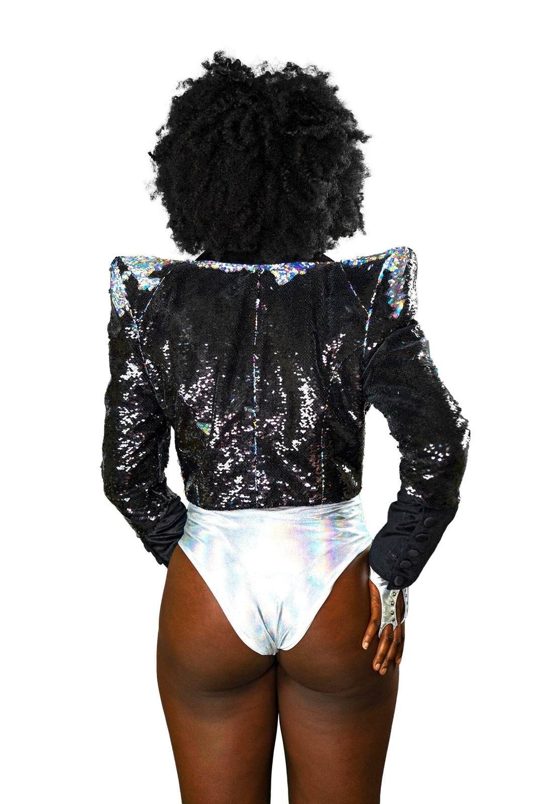 Love Khaos Iridescent cropped Sequin Jacket with pointed shoulders for halloween