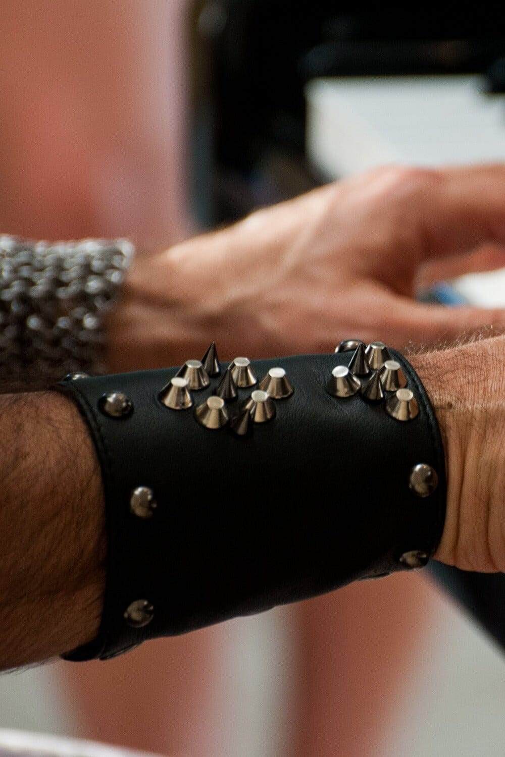 Mens gothic punk Studded leather cuff with hidden pocket by Love Khaos