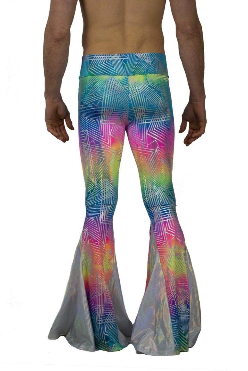 Mens Holographic bell bottoms Neon meggings by Love Khaos