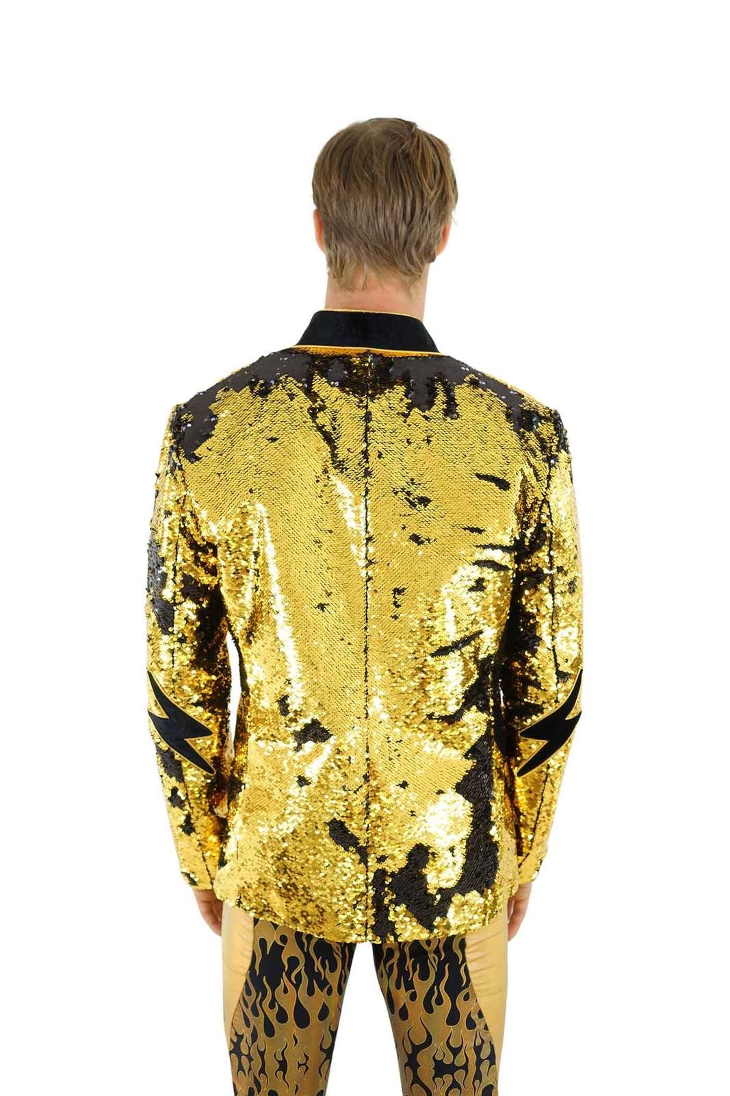 Mens Gold Blazer with Lightning Bolts from Love Khaos Festival Clothing Brand