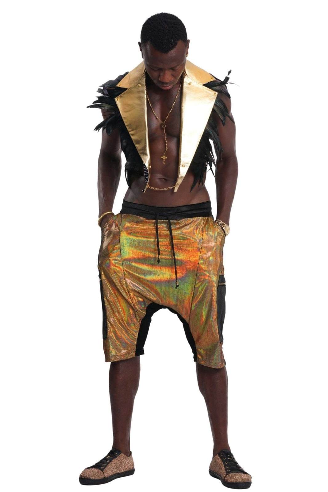 Mens feather vest with gold leather from Love Khaos