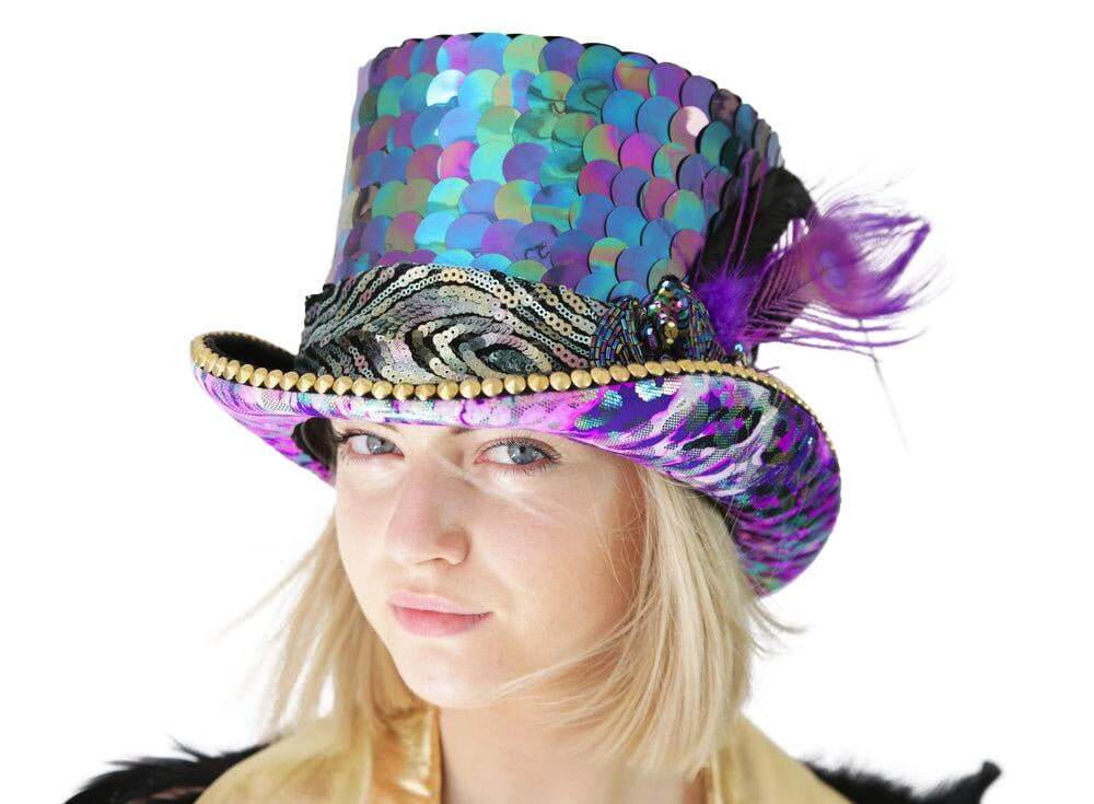 Purple top hat, the perfect festival hat for burning man by Love Khaos