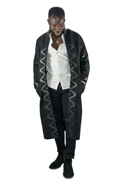 Leather Trim Wool Coat by Love Khaos