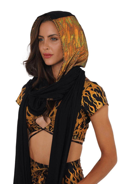 Hoodie Scarf in holographic gold velvet from Love Khaos