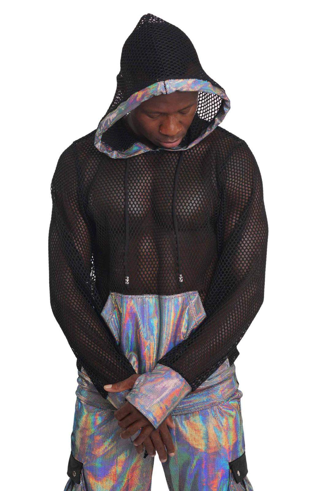 Mens Black and Silver Mesh Hoodie from Love Khaos.