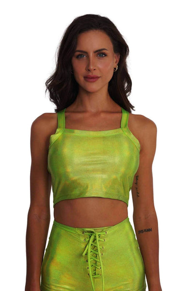Neon green square neck crop top from Love Khaos