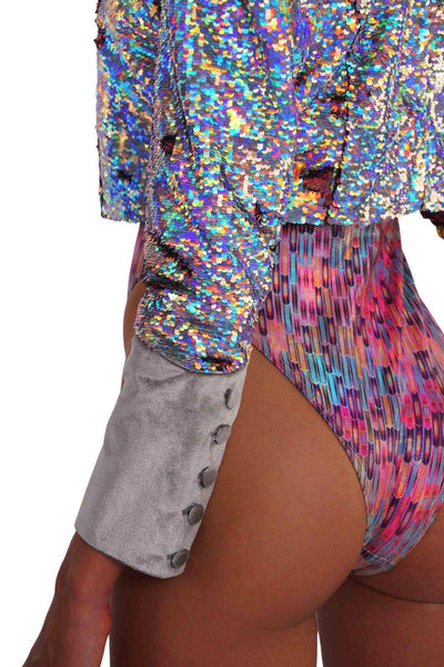 Holographic sequin jacket with velvet cuffs from Love Khaos