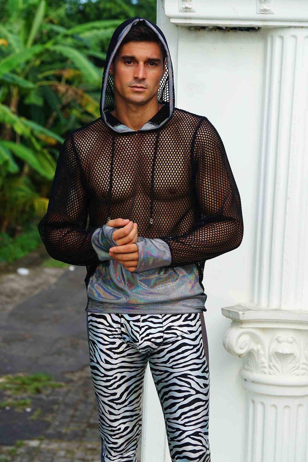 Mens Black and Silver Mesh Hoodie from Love Khaos.
