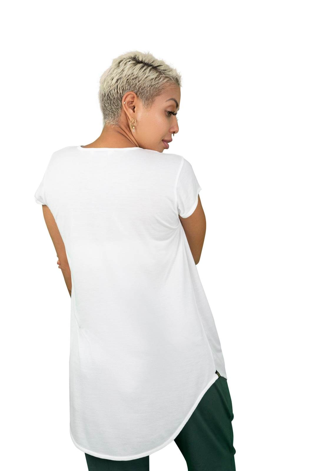 Womens Eco friendly white t shirt for sleep or streetwear by Ekoluxe Ethical Luxury Fashion Brand