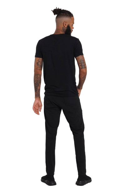Mens black slim fit trousers from Ekoluxe.