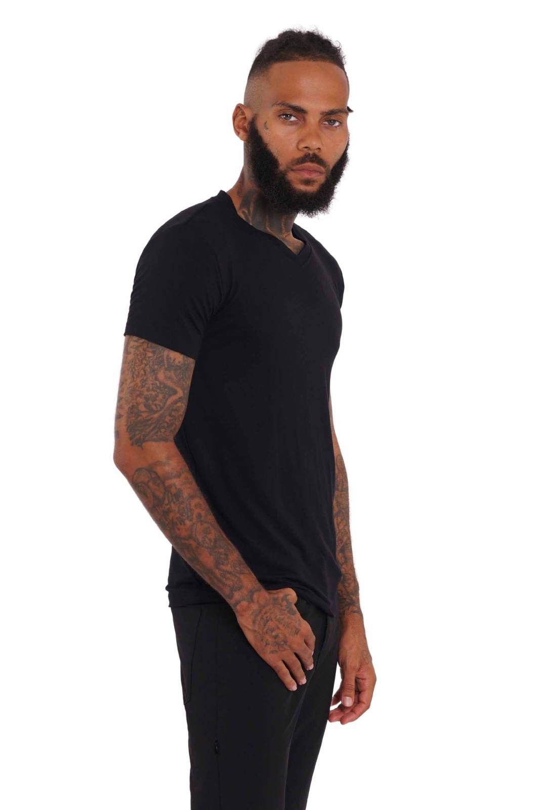 Verona V Neck Mens Black Slim Fit T Shirt | Shop Ekoluxe
