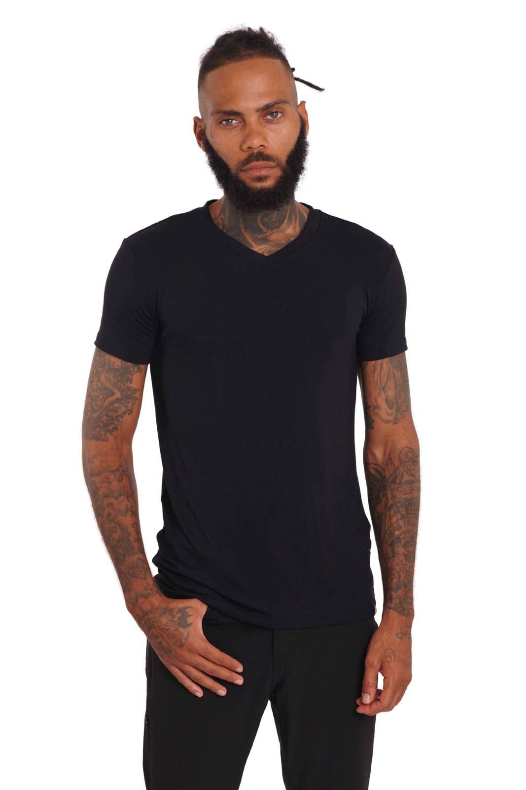 Verona V Neck Mens Black Slim Fit T Shirt | Shop Ekoluxe