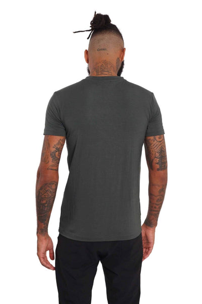 V neck mens slim fit t shirt in steey grey from Ekoluxe.